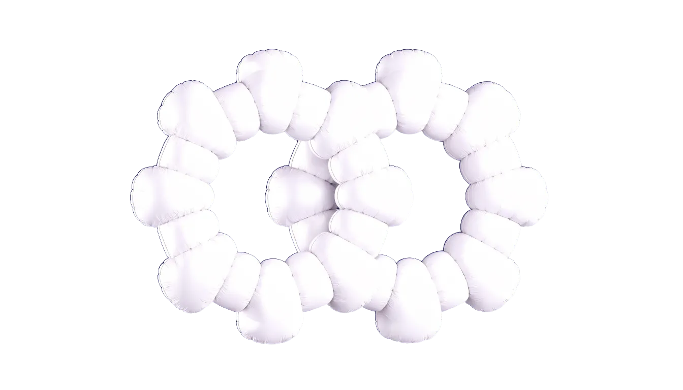 Glanzend 3D-ballon tandwiel in wit op donkerblauw, symbool voor AI-implementatie in een marketingteam